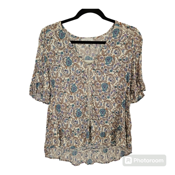Lucky Brand paisley boho peasant blouse - Picture 2 of 7